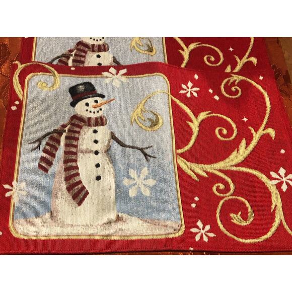 NWOT Set of 2 Reversible Tapestry Christmas Placemats Snowman Wreath Vintage - Picture 2 of 11